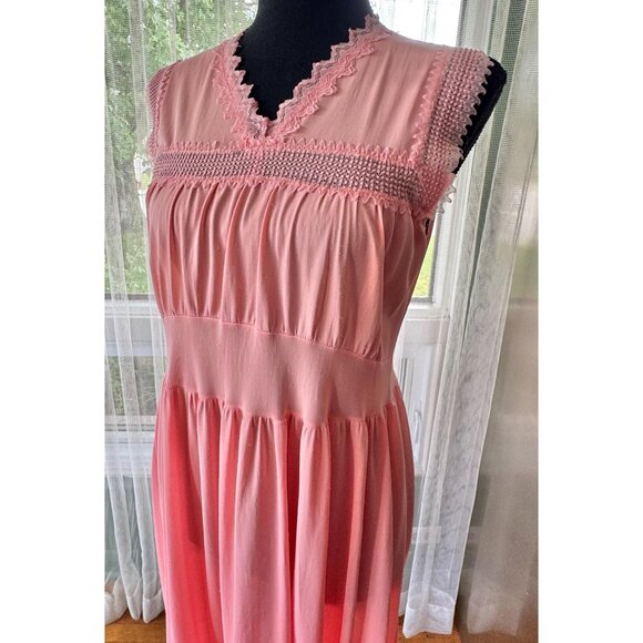 Vintage 1960s lingerie set, peach/coral pastel, negligee & peignoir, 2 pieces - Picture 9 of 10